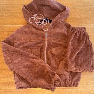 Brown Corduroy Hooded Jacket